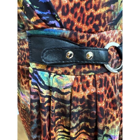 Joseph Ribkoff Multicolor Animal Print Sleeveless Faux Wrap Dress Belt Size 8 - Picture 8 of 10